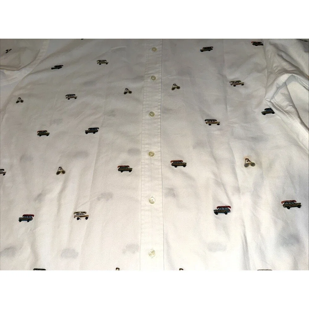 Ralph Lauren Mens Button Shirt Short Sleeve 3XB Cars Glasses Embroidered White